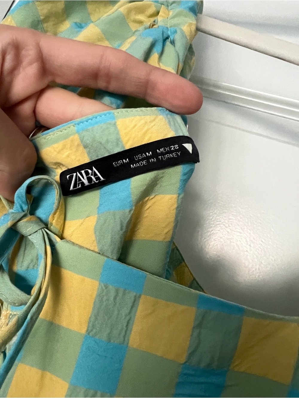 Zara Yellow & Teal Gingham Puff-Sleeve Maxi Dress - Picture 5 of 11